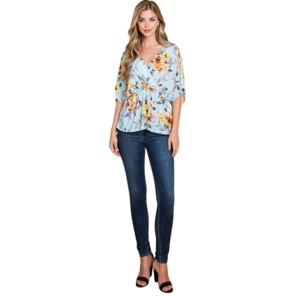 Sky Blue Floral Wrap Tunic - Picture 3 of 6